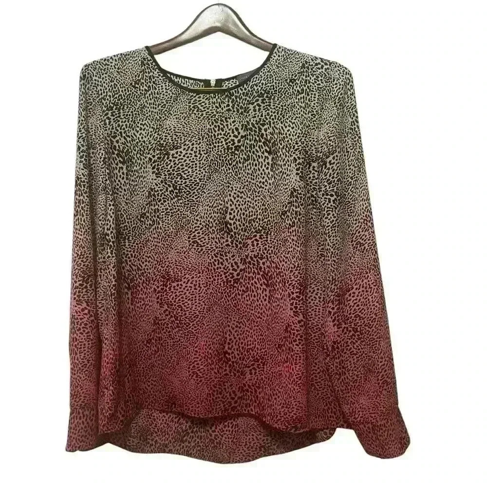 Vince Camuto Scoop Neck Blouse Long Sleeve Ombre Leopard Multi Women's Size M